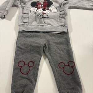 Disney Gray Sweatpants and Top Set with Red Minnie Accents